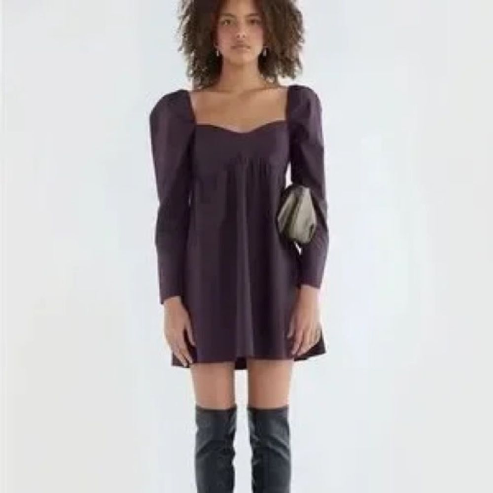 NWOT Oak + Fort Sweetheart Puff Sleeve Mini Dress Purple Size Small